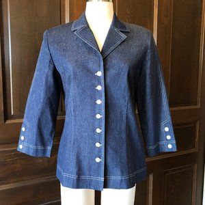 OMG Collection Vintage Denim Top Jacket Blazer 3/4 Sleeves USA LNC Womens Size S